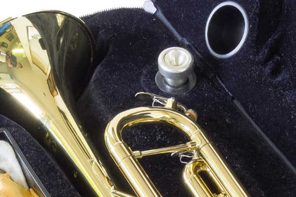 trumpet mouthpiece in case with trumpet