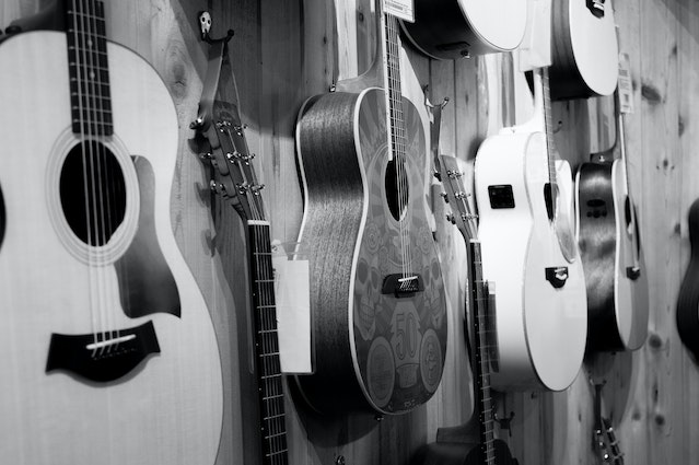 Acoustic Guitars at music store 